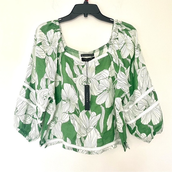 New TAHARI 100% Linen Floral Botanical Print Boho Lagenlook Blouse Shirt Top - Picture 1 of 5